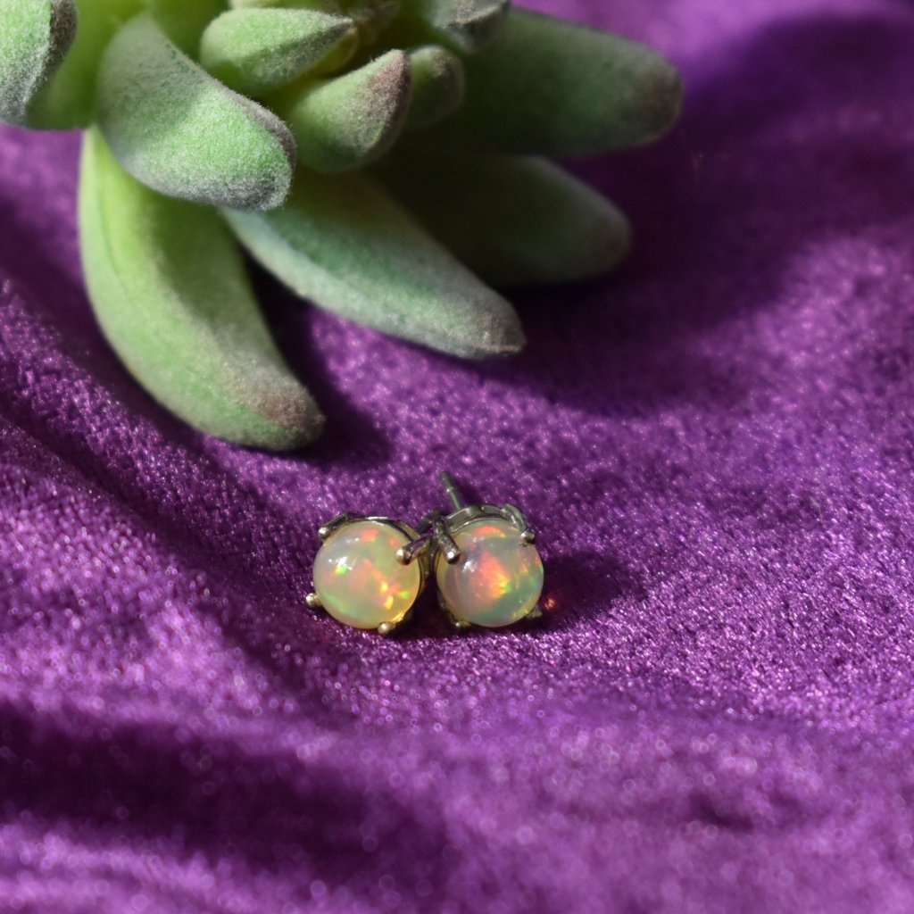 Welo Opal Round Solitaire Earrings